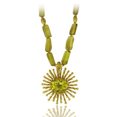 Gold Astra Pendant/Necklace with Quartz & Diamond