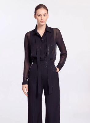 Embellished Pinstripe Silk Shirt