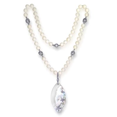 Silver Meteorite Necklace with Coral