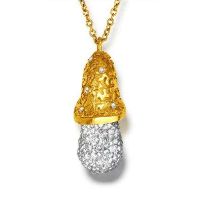 Yellow Gold Acorn Pendant with White Diamonds